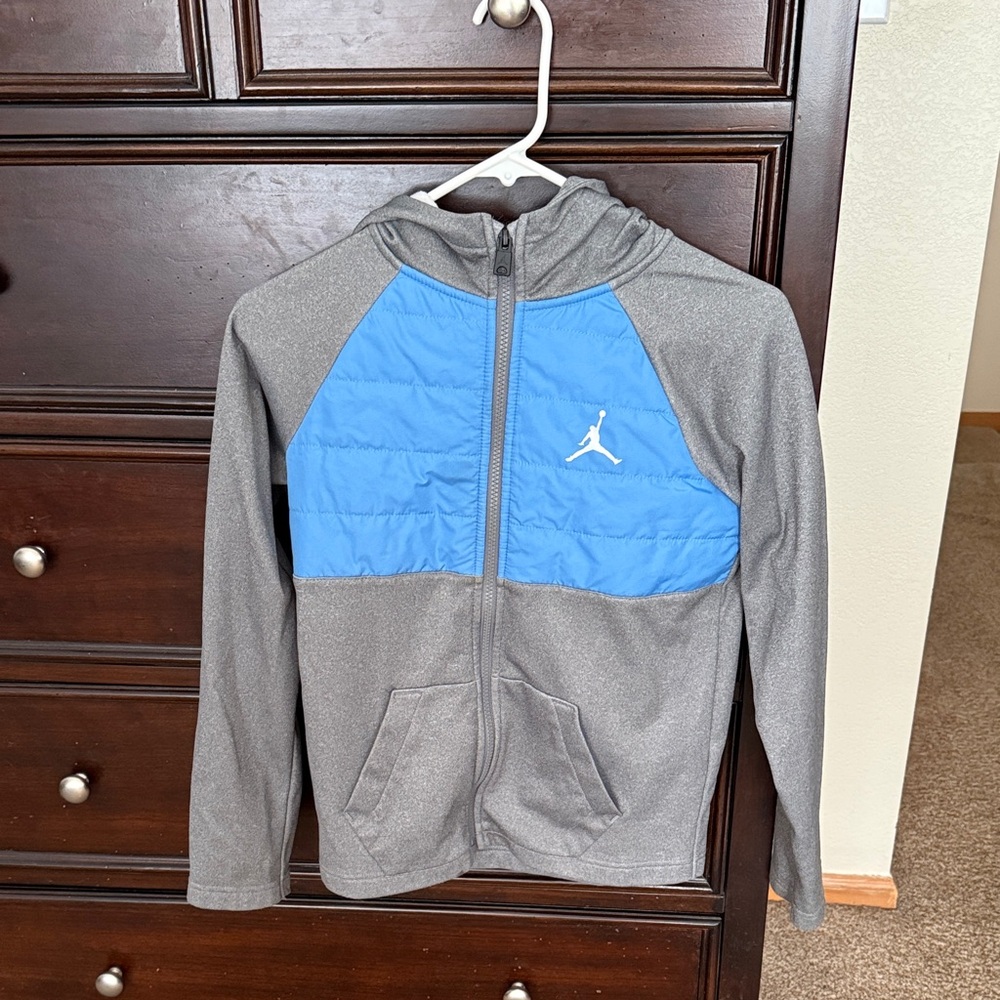Jordan Kids Gray and Blue Full-Zip Hoodie